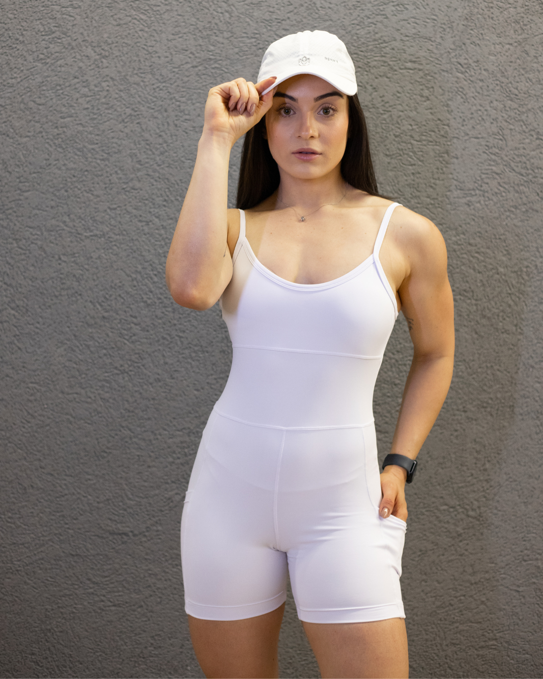 Macaquinho Fitness Curto Alças e Regulagem Hyper Branco